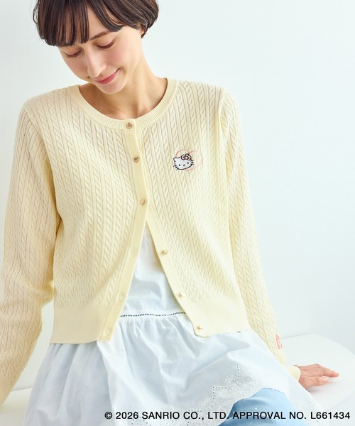 ハローキティコラボ（ハローキティコラボ）の「【ROPE' PICNIC×ハローキティ】ワッペンケーブルニットカーディガン（カーディガン/ボレロ・レディース・ダークブラウン/オフホワイト/ピンク・FREE）」の2枚目の写真