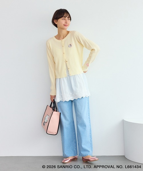 ハローキティコラボ（ハローキティコラボ）の「【ROPE' PICNIC×ハローキティ】ワッペンケーブルニットカーディガン（カーディガン/ボレロ・レディース・ダークブラウン/オフホワイト/ピンク・FREE）」の6枚目の写真