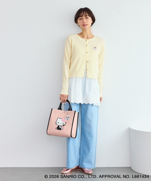 ハローキティコラボ（ハローキティコラボ）の「【ROPE' PICNIC×ハローキティ】ワッペンケーブルニットカーディガン（カーディガン/ボレロ・レディース・ダークブラウン/オフホワイト/ピンク・FREE）」の5枚目の写真