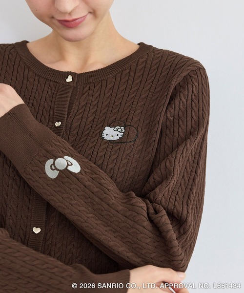 ハローキティコラボ（ハローキティコラボ）の「【ROPE' PICNIC×ハローキティ】ワッペンケーブルニットカーディガン（カーディガン/ボレロ・レディース・ダークブラウン/オフホワイト/ピンク・FREE）」の22枚目の写真