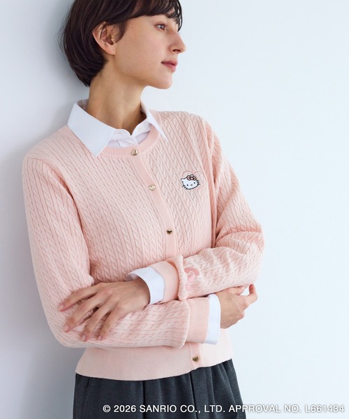 ハローキティコラボ（ハローキティコラボ）の「【ROPE' PICNIC×ハローキティ】ワッペンケーブルニットカーディガン（カーディガン/ボレロ・レディース・ダークブラウン/オフホワイト/ピンク・FREE）」の17枚目の写真