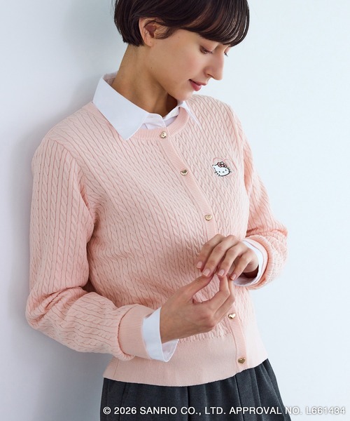 ハローキティコラボ（ハローキティコラボ）の「【ROPE' PICNIC×ハローキティ】ワッペンケーブルニットカーディガン（カーディガン/ボレロ・レディース・ダークブラウン/オフホワイト/ピンク・FREE）」の16枚目の写真