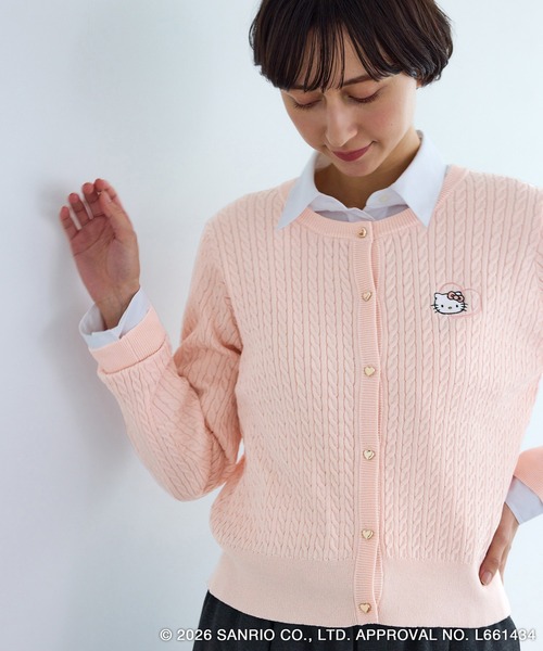 ハローキティコラボ（ハローキティコラボ）の「【ROPE' PICNIC×ハローキティ】ワッペンケーブルニットカーディガン（カーディガン/ボレロ・レディース・ダークブラウン/オフホワイト/ピンク・FREE）」の15枚目の写真