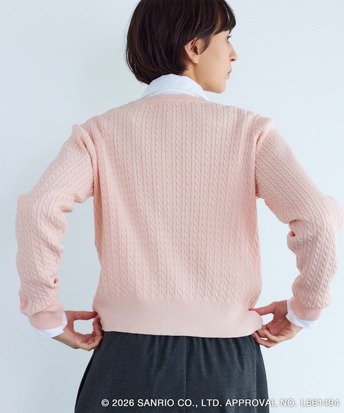 ハローキティコラボ（ハローキティコラボ）の「【ROPE' PICNIC×ハローキティ】ワッペンケーブルニットカーディガン（カーディガン/ボレロ・レディース・ダークブラウン/オフホワイト/ピンク・FREE）」の14枚目の写真
