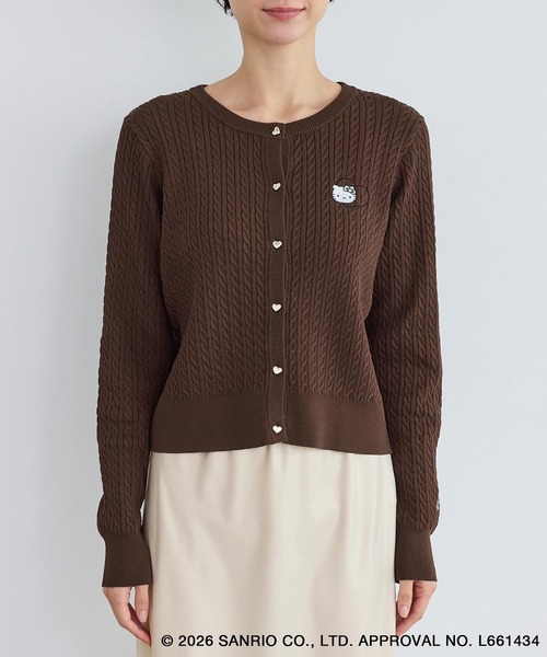 ハローキティコラボ（ハローキティコラボ）の「【ROPE' PICNIC×ハローキティ】ワッペンケーブルニットカーディガン（カーディガン/ボレロ・レディース・ダークブラウン/オフホワイト/ピンク・FREE）」の13枚目の写真