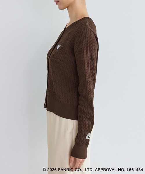 ハローキティコラボ（ハローキティコラボ）の「【ROPE' PICNIC×ハローキティ】ワッペンケーブルニットカーディガン（カーディガン/ボレロ・レディース・ダークブラウン/オフホワイト/ピンク・FREE）」の12枚目の写真