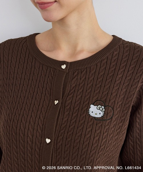 ハローキティコラボ（ハローキティコラボ）の「【ROPE' PICNIC×ハローキティ】ワッペンケーブルニットカーディガン（カーディガン/ボレロ・レディース・ダークブラウン/オフホワイト/ピンク・FREE）」の10枚目の写真