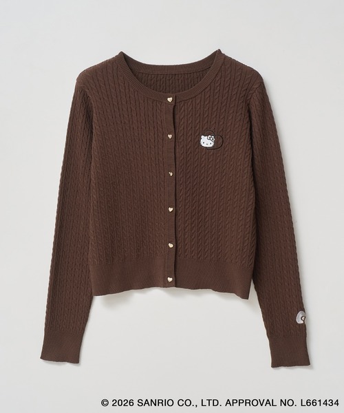 ハローキティコラボ（ハローキティコラボ）の「【ROPE' PICNIC×ハローキティ】ワッペンケーブルニットカーディガン（カーディガン/ボレロ・レディース・ダークブラウン/オフホワイト/ピンク・FREE）」の8枚目の写真