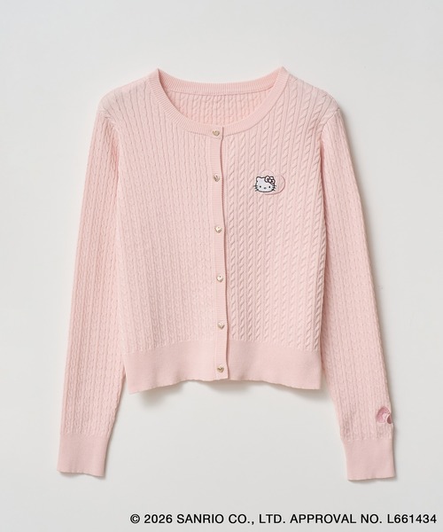 ハローキティコラボ（ハローキティコラボ）の「【ROPE' PICNIC×ハローキティ】ワッペンケーブルニットカーディガン（カーディガン/ボレロ・レディース・ダークブラウン/オフホワイト/ピンク・FREE）」の7枚目の写真