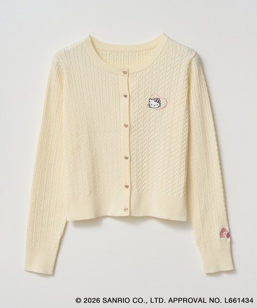 ハローキティコラボ（ハローキティコラボ）の「【ROPE' PICNIC×ハローキティ】ワッペンケーブルニットカーディガン（カーディガン/ボレロ・レディース・ダークブラウン/オフホワイト/ピンク・FREE）」の9枚目の写真