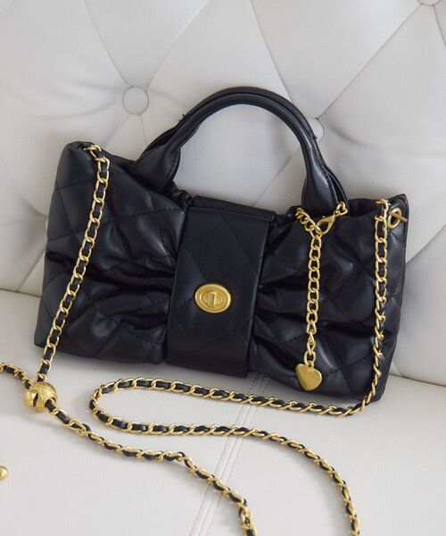 RETRO GIRL(レトロガール)の「キルトリボンショルダーバッグ(ショルダーバッグ・レディース・ピンク/オフホワイト/ブラック・ONE SIZE)」の16枚目の写真