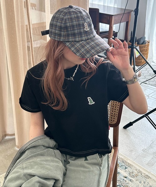 DOUBLE NAME（ダブルネーム）の「【m:rex】ミニ恐竜ワッペンコンパクトTEE（Tシャツ/カットソー・レディース・ブラック/オフホワイト/ブルー・FREE）」の6枚目の写真