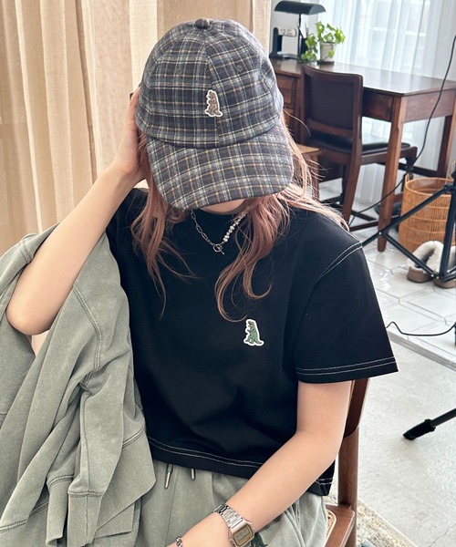 DOUBLE NAME（ダブルネーム）の「【m:rex】ミニ恐竜ワッペンコンパクトTEE（Tシャツ/カットソー・レディース・ブラック/オフホワイト/ブルー・FREE）」の8枚目の写真