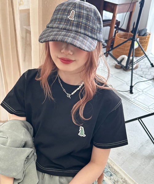 DOUBLE NAME（ダブルネーム）の「【m:rex】ミニ恐竜ワッペンコンパクトTEE（Tシャツ/カットソー・レディース・ブラック/オフホワイト/ブルー・FREE）」の9枚目の写真