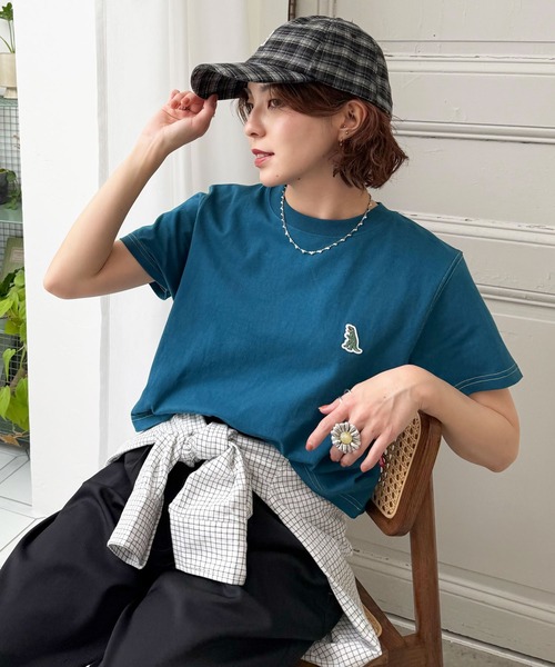 DOUBLE NAME（ダブルネーム）の「【m:rex】ミニ恐竜ワッペンコンパクトTEE（Tシャツ/カットソー・レディース・ブラック/オフホワイト/ブルー・FREE）」の10枚目の写真