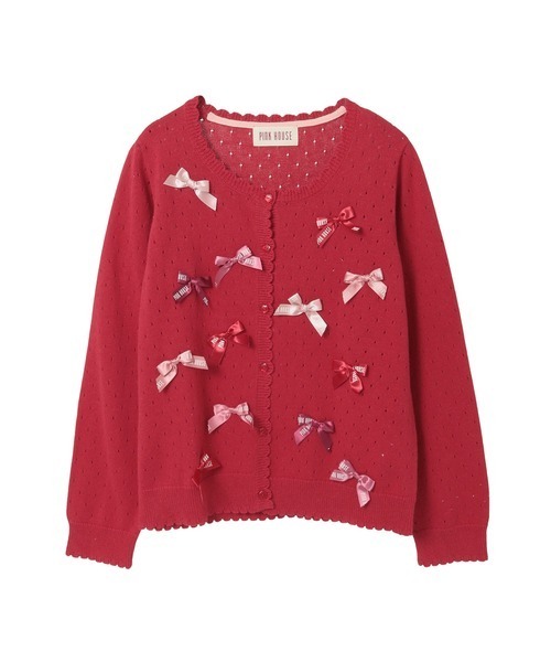 PINK HOUSE カラフルリボンいっぱいニットカーディガン　ピンク カラフルリボンいっぱいニットカーディガン（カーディガン/ボレロ