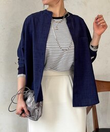 バックテープ麻調シャツ