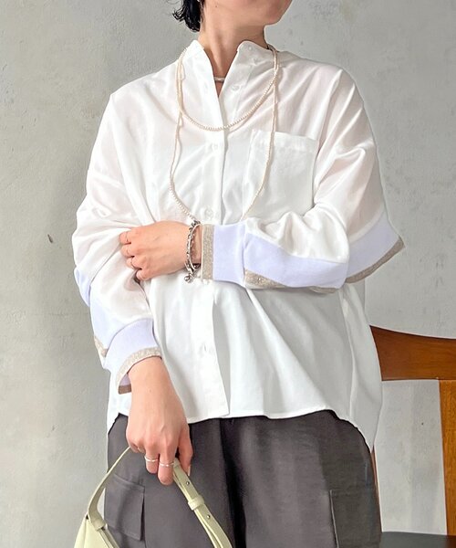 un dix cors（アンディコール）の「バックテープ麻調シャツ（シャツ/ブラウス・レディース・ネイビー/オフホワイト/グレー/ブラック・FREE）」の6枚目の写真