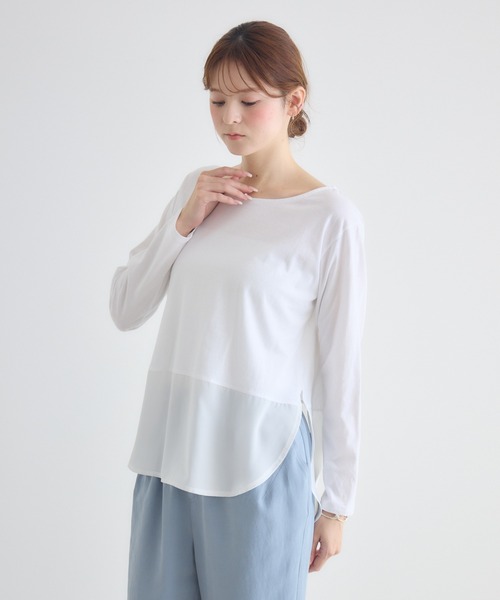 KATHARINE ROSS(キャサリンロス)の「【KATHARINE ROSS】布帛へムレイヤードプルオーバー(Tシャツ/カットソー・レディース・ホワイト/ライトグレー・FREE)」の2枚目の写真