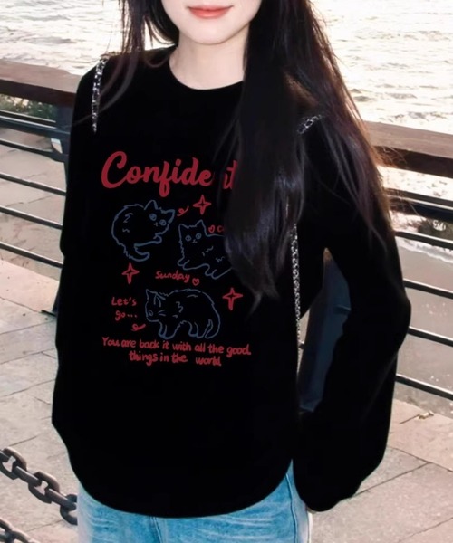 Vipoa(ヴィポア)の「CATロゴプリントカットソー(Tシャツ/カットソー・レディース・ホワイト/ブラック・FREE)」の2枚目の写真