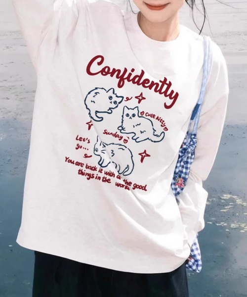 Vipoa(ヴィポア)の「CATロゴプリントカットソー(Tシャツ/カットソー・レディース・ホワイト/ブラック・FREE)」の3枚目の写真