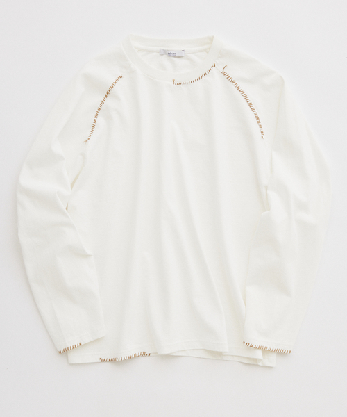 JOURNAL STANDARD relume（ジャーナルスタンダード　レリューム）の「ハンドステッチ ラグラン ロンT（Tシャツ/カットソー・メンズ・ホワイト系その他/ブルー系その他/ブラックミックス・MEDIUM/LARGE）」の2枚目の写真