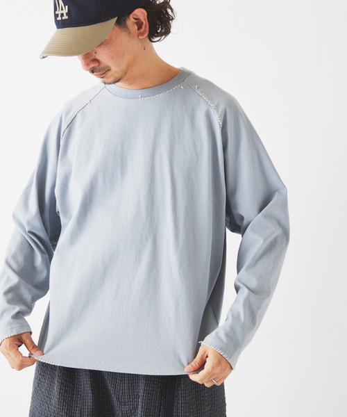 JOURNAL STANDARD relume（ジャーナルスタンダード　レリューム）の「ハンドステッチ ラグラン ロンT（Tシャツ/カットソー・メンズ・ホワイト系その他/ブルー系その他/ブラックミックス・MEDIUM/LARGE）」の12枚目の写真