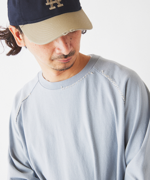 JOURNAL STANDARD relume（ジャーナルスタンダード　レリューム）の「ハンドステッチ ラグラン ロンT（Tシャツ/カットソー・メンズ・ホワイト系その他/ブルー系その他/ブラックミックス・MEDIUM/LARGE）」の14枚目の写真
