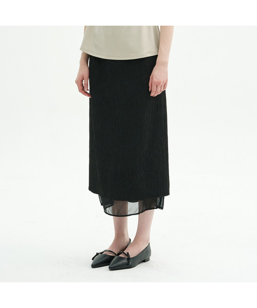 MICANE(ミケーネ)の「タイアリングルシフォンレイヤードスカート(スカート・レディース・クリーム/ブラック・X-SMALL/SMALL/MEDIUM/LARGE/X-LARGE/XX-LARGE)」の1枚目の写真