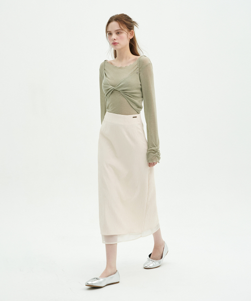 MICANE(ミケーネ)の「タイアリングルシフォンレイヤードスカート(スカート・レディース・クリーム/ブラック・X-SMALL/SMALL/MEDIUM/LARGE/X-LARGE/XX-LARGE)」の4枚目の写真