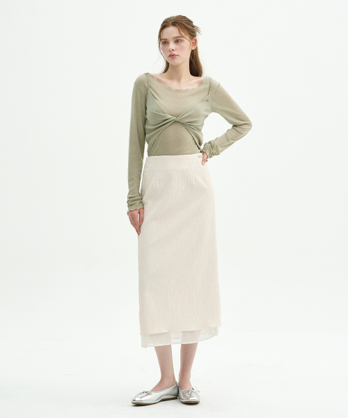 MICANE(ミケーネ)の「タイアリングルシフォンレイヤードスカート(スカート・レディース・クリーム/ブラック・X-SMALL/SMALL/MEDIUM/LARGE/X-LARGE/XX-LARGE)」の5枚目の写真