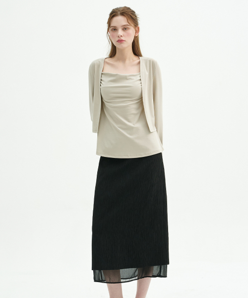MICANE(ミケーネ)の「タイアリングルシフォンレイヤードスカート(スカート・レディース・クリーム/ブラック・X-SMALL/SMALL/MEDIUM/LARGE/X-LARGE/XX-LARGE)」の8枚目の写真