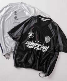 SlashDate（スラッシュデイト）の「【84】ラグランデザイン メッシュ切替 Vネック ゲームシャツ/ドローコード/ユニセックス/レディース/メンズ（Tシャツ/カットソー）」