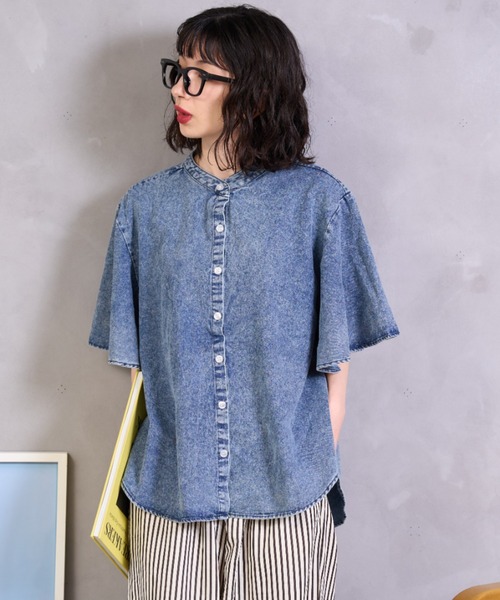 A.D.C.L.(エーディーシーエル)の「袖ボリューム バンドカラー デニムシャツ(シャツ/ブラウス・レディース・ブルー/サックスブルー・M/L)」の10枚目の写真