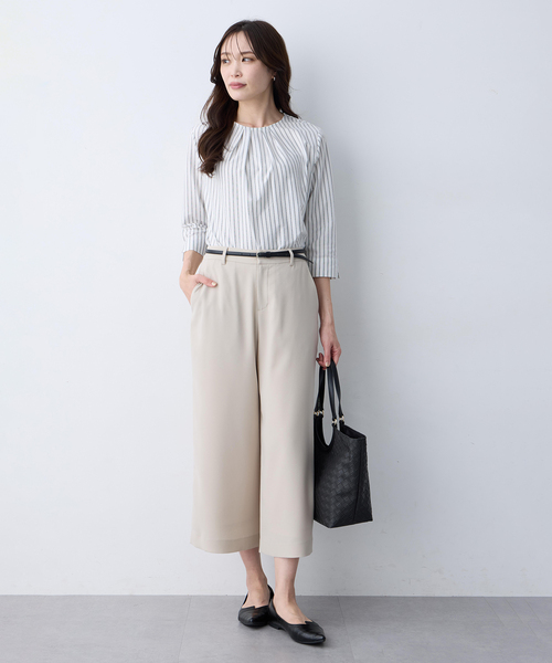 A/C DESIGN BY ALPHA CUBIC(エーシーデザインバイアルファキュービック)の「ストレッチジョーゼットワイドパンツ【接触冷感・UVカット・吸水速乾・セットアップ対応・大きいサイズあり】(その他パンツ・レディース・ベージュ/ブラック・61/64/67/70)」の14枚目の写真
