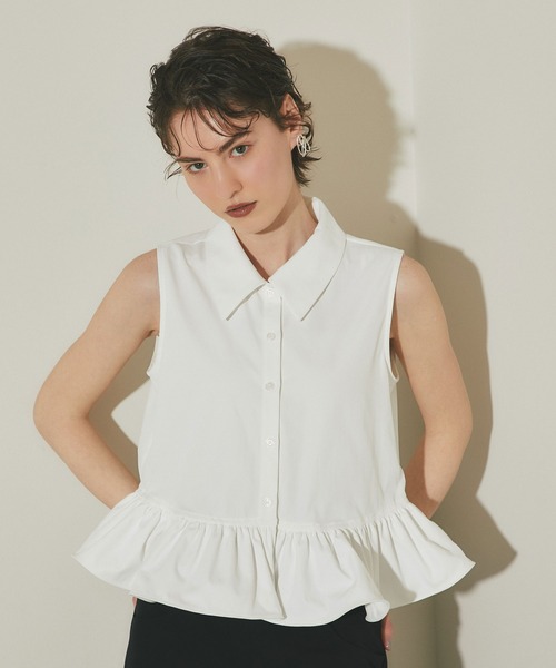 ARVELLIA(アルベリア)の「SLEEVELESS PEPLUM SHIRT(シャツ/ブラウス・レディース・ブラック/ホワイト・M)」の1枚目の写真