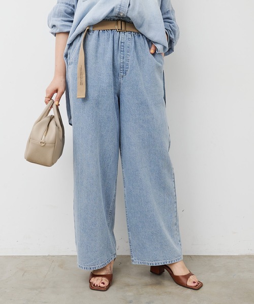 PUAL CE CIN(ピュアルセシン)の「綿麻デニムパンツ(ベルト付き)(デニムパンツ・レディース・インディゴブルー/サックスブルー・FREE)」の2枚目の写真