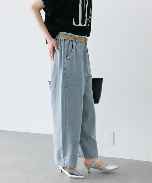 PUAL CE CIN(ピュアルセシン)の「綿麻デニムパンツ(ベルト付き)(デニムパンツ・レディース・インディゴブルー/サックスブルー・FREE)」の22枚目の写真