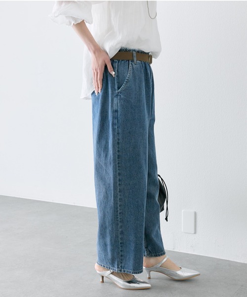 PUAL CE CIN(ピュアルセシン)の「綿麻デニムパンツ(ベルト付き)(デニムパンツ・レディース・インディゴブルー/サックスブルー・FREE)」の3枚目の写真