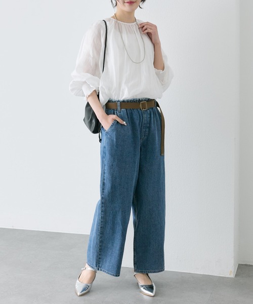 PUAL CE CIN(ピュアルセシン)の「綿麻デニムパンツ(ベルト付き)(デニムパンツ・レディース・インディゴブルー/サックスブルー・FREE)」の5枚目の写真