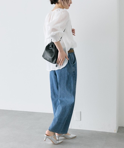 PUAL CE CIN(ピュアルセシン)の「綿麻デニムパンツ(ベルト付き)(デニムパンツ・レディース・インディゴブルー/サックスブルー・FREE)」の6枚目の写真