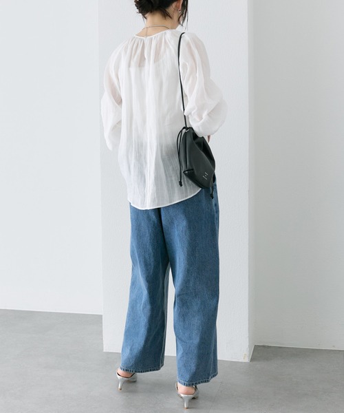 PUAL CE CIN(ピュアルセシン)の「綿麻デニムパンツ(ベルト付き)(デニムパンツ・レディース・インディゴブルー/サックスブルー・FREE)」の7枚目の写真