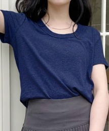 Uネックベーシック半袖コンパクトTシャツ