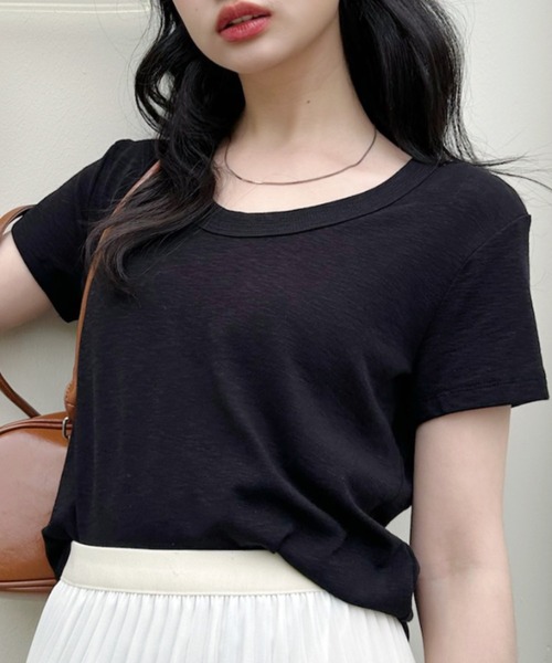 Ada.（エイダ）の「Uネックベーシック半袖コンパクトＴシャツ（Tシャツ/カットソー・レディース・ブラック/グレー/ホワイト/ネイビー・FREE）」の7枚目の写真