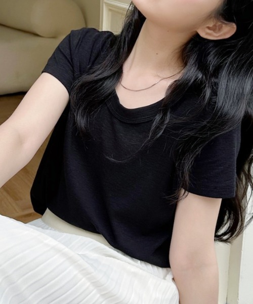 Ada.（エイダ）の「Uネックベーシック半袖コンパクトＴシャツ（Tシャツ/カットソー・レディース・ブラック/グレー/ホワイト/ネイビー・FREE）」の9枚目の写真