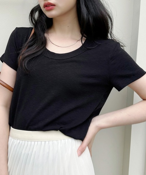 Ada.（エイダ）の「Uネックベーシック半袖コンパクトＴシャツ（Tシャツ/カットソー・レディース・ブラック/グレー/ホワイト/ネイビー・FREE）」の10枚目の写真