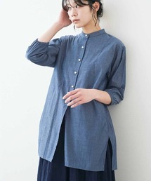 リブ イン コンフォート 爽やかにきちんと見えする コットンパール調ボタンのシャツチュニック