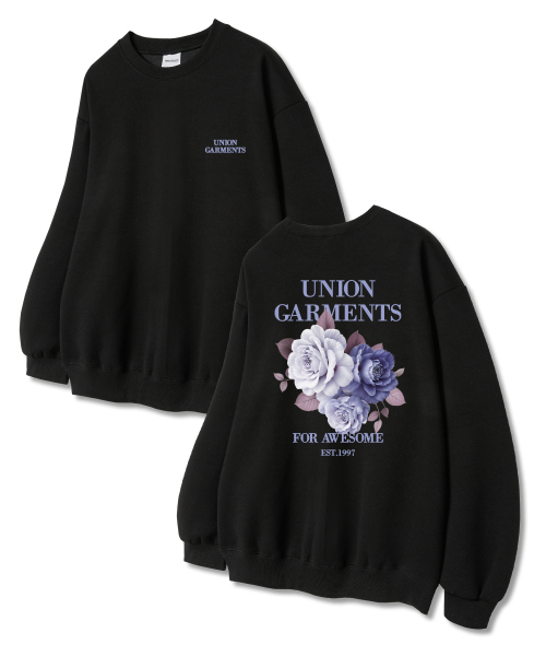 Union Garments(ユニオンガーメンツ)の「フラワーメンツ 裏毛 スウェットTシャツ ブラック(スウェット・レディース・その他・L/XL/XXL)」の1枚目の写真