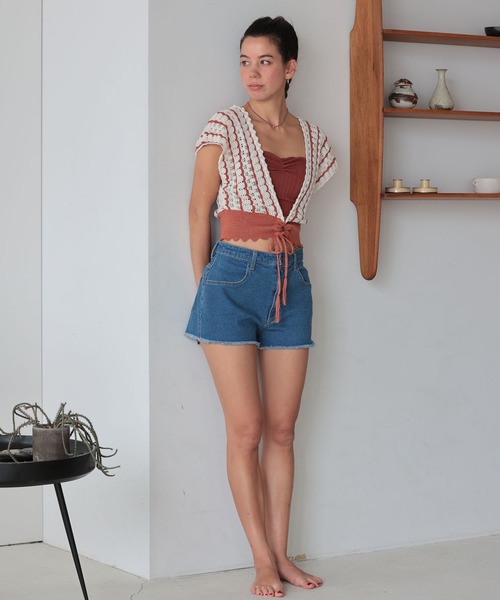 LAETITIA(レリッタ)の「LAETITIA/レリッタ 水着 ボトムス ショートパンツ 水陸両用 デニム ハイウエスト 467101 UT(その他パンツ・レディース・サックスブルー/ネイビー・S/L/LL/M)」の7枚目の写真