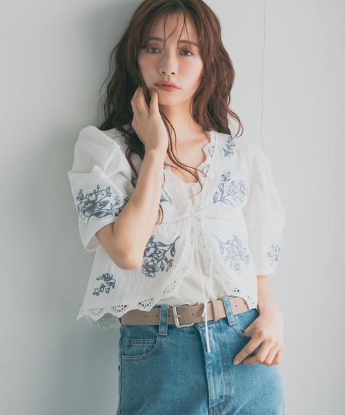 セール】花刺繍ボレロシャツ 759304（シャツ/ブラウス）｜mysty woman 